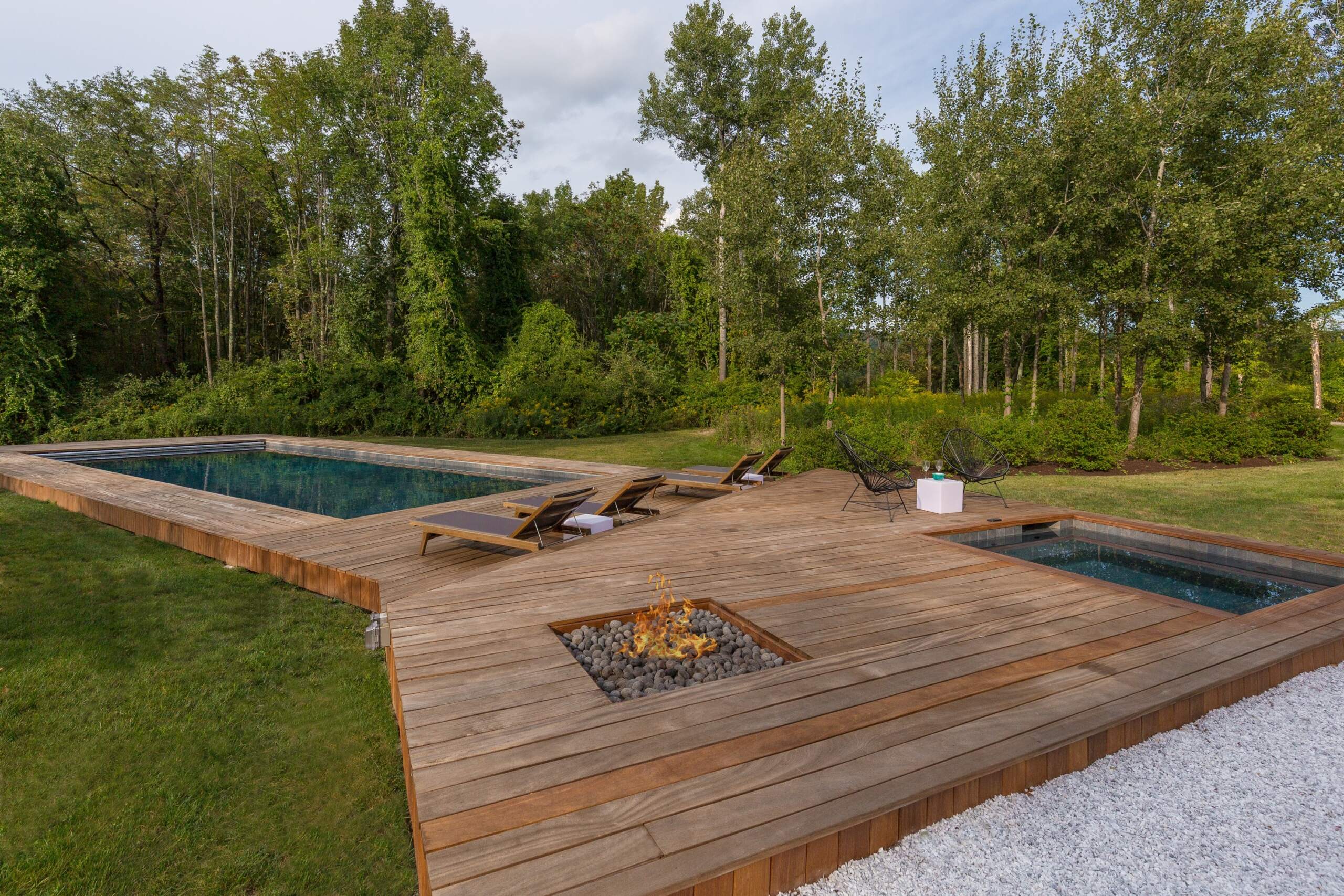 fire pit on wooden deck