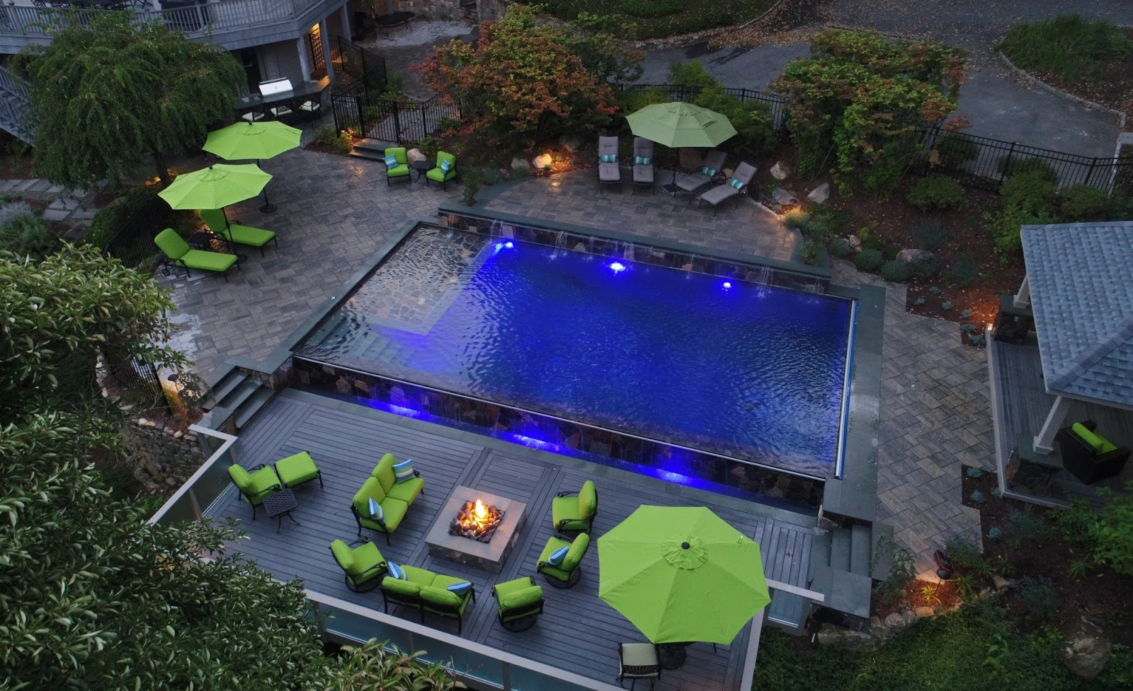 sample work of Neave Group pool company in Ulster NY - aerial view of pool