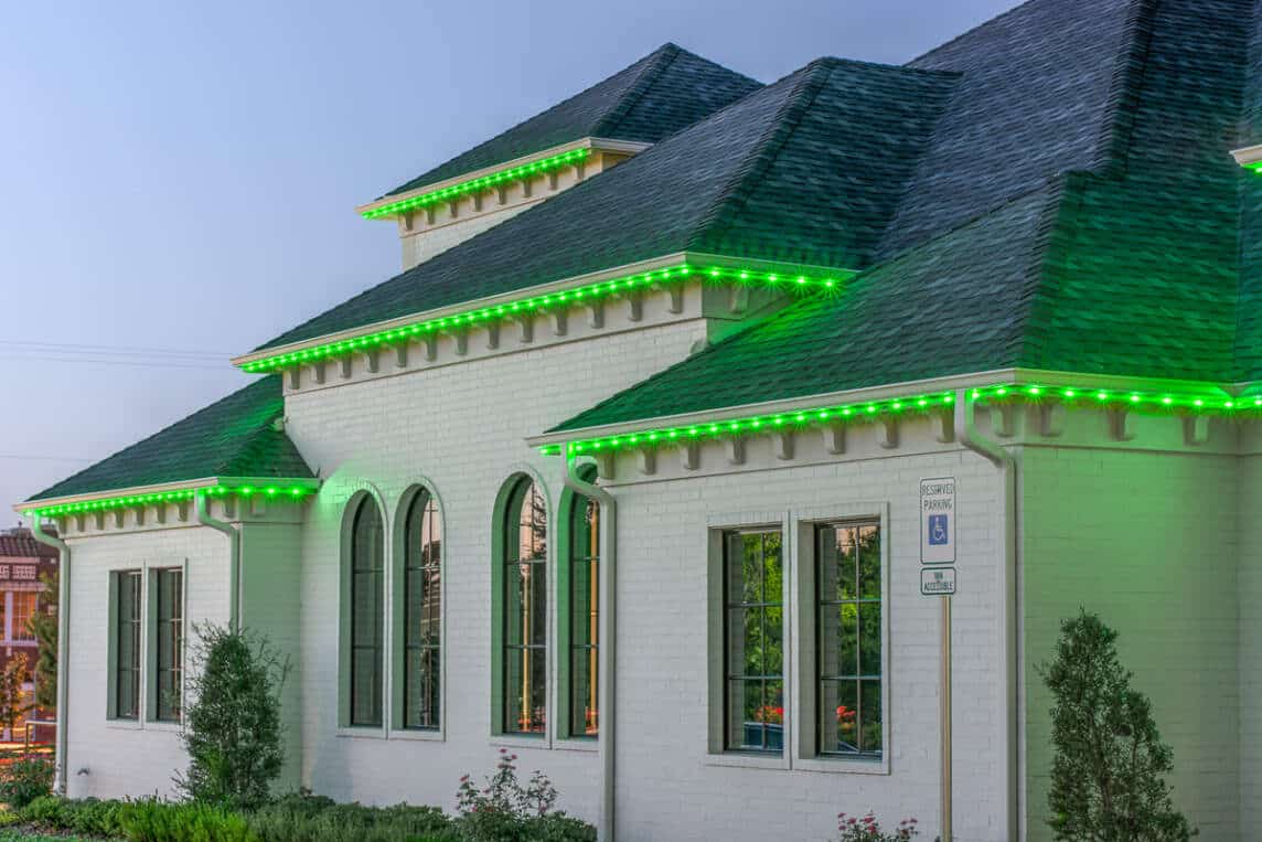 Green custom lighting design on rooftop