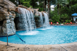 Grotto rock swimming pool waterfall feature